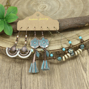 Bohemian Tassel <b>Drop</b> Earrings Set Alloy Antique <b>Bronze</b> Plated Women's Fashion Jewelry - Product Image 3