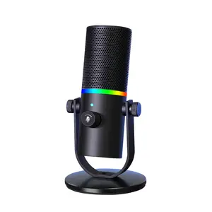 Microphone USB RGB Microphone de jeu d'ordinateur Enregistrement à condensateur Streaming LED Micro à réduction de bruit vocal avec diaphragme noir