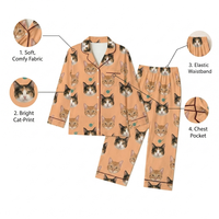 Pyjama personnalisé à carreaux avec visage de chat, manches longues, col cranté pour femme, vêtement de nuit, photo personnalisée, tenue décontractée, dropshipping, MOQ 1