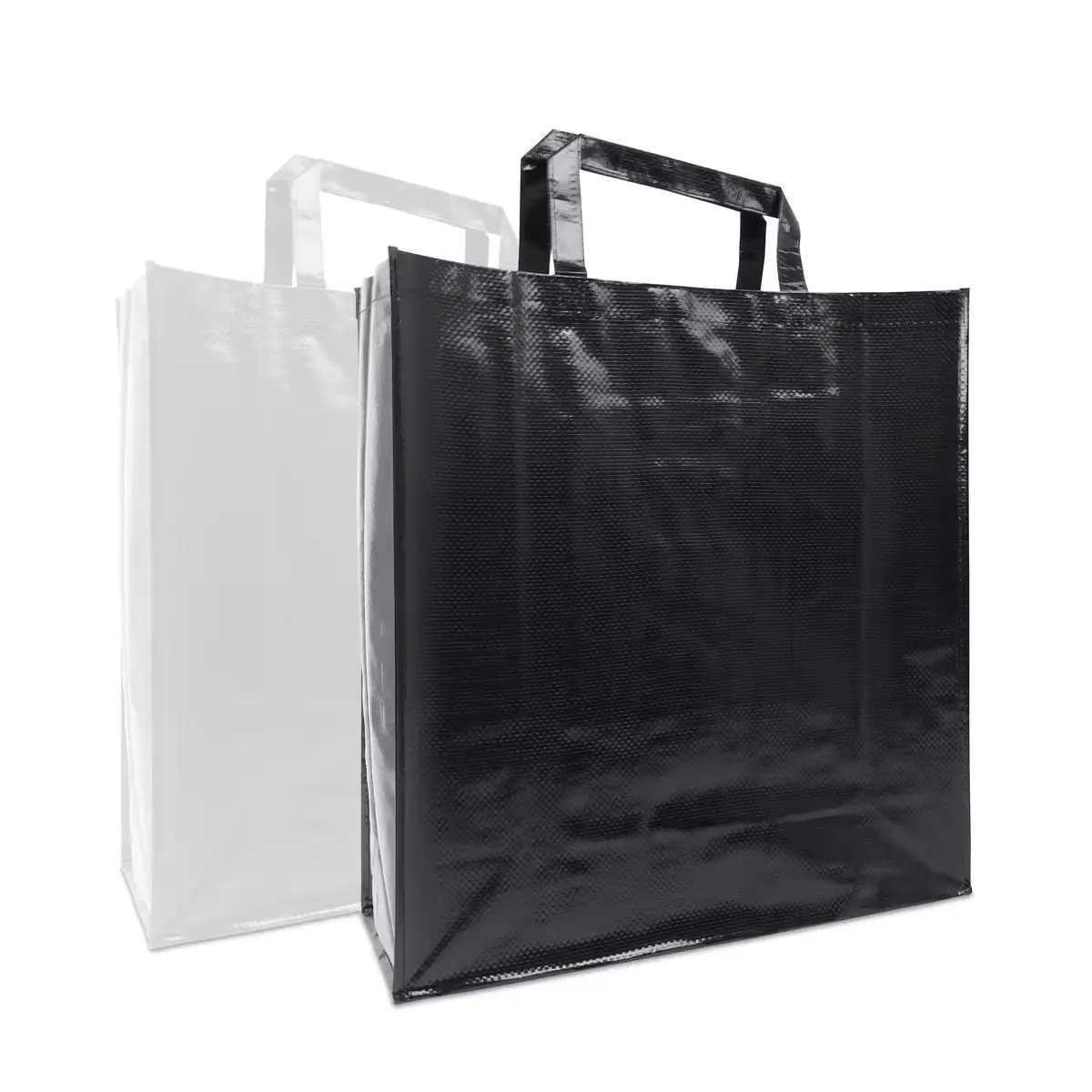 White and black color glossy Matt Laminated Recycled PP Woven Shopping Bags
