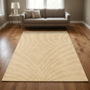 Alfombra de Lana de Nueva Zelanda Tejida a Mano de Estilo Moderno y Minimalista - Beige Lino, Alfombra de Diseño Sólido y Moderno - Product Image 2
