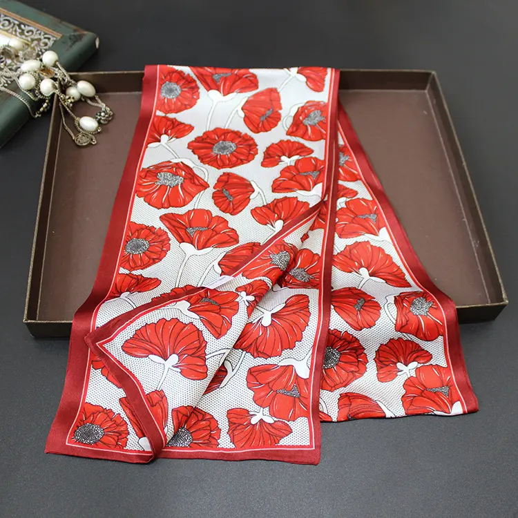 Chinese silk thin and narrow silk scarf small long women's spring and autumn new fashion scarf Western style