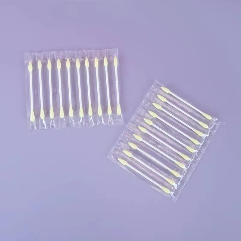 High Quality Yellow Cotton Swab Bamboo Plastic Stick Pointed Head Independent Packaging Hot Selling Makeup Carry-On