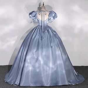 Princess Puff Sleeve Ball Gown Satin Sweetheart Neckline Empire Waistline Evening Dress Adult Formal Wear - Product Image 4