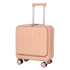 Valise cabine pour femme 18 pouces avec porte-gobelet, roulettes pivotantes, couleur unie jaune macaron, loisirs, voyage, fermeture éclair - Product Image 2