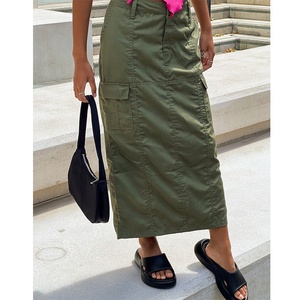 Custom Women Back Split <strong>Green</strong> Cargo <strong>Skirt</strong> 2022 <strong>Long</strong> Cargo Maxi <strong>Skirt</strong> for Ladies - Product Image 1