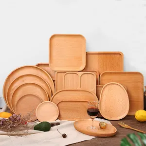Wooden Tableware Solid Beech Wood Dish Rectangular Japanese Oval Round Platter Sushi Bread Food Snack Dessert Serving Tray