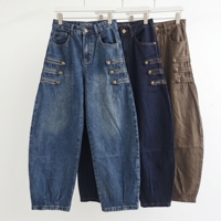 Jeans amples Y2K personnalisés pour hommes, trois couleurs, avec garniture à trois boutons sur le devant, coupe ballon, faible MOQ