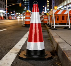Cône de signalisation routière temporaire <span class=keywords><strong>en</strong></span> PVC, design crème glacée rouge et blanc, pour la construction et l'avertissement routier - Vente <span class=keywords><strong>en</strong></span> gros usine - Product Image 1