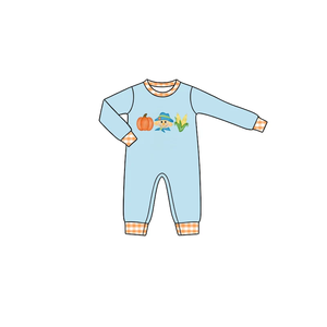 Conjunto de 2 piezas de ropa a juego para hermanos, con bordado de calabaza de Halloween y espantapájaros, pelele de manga larga para niños y niñas - Product Image 5