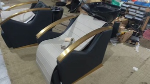 Kit de salon haut de gamme noir et gris comprenant un fauteuil de pédicure, un fauteuil de coiffure, une unité de lavage et une table de manucure - Product Image 3
