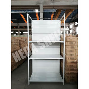 Customized White Color 7 Layers Single Sided 4 Upright Supermarket Shelves <span class=keywords><strong>Metal</strong></span> Island  Gondola <span class=keywords><strong>Shelving</strong></span> Design With Door - Product Image 4