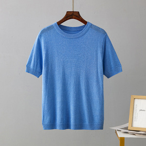 Camiseta de Punto de Alta Calidad, Personalizada, para Mujer, de Manga Corta, Cuello Redondo, Informal, para Verano - Product Image 5