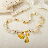 Collier anti-ternissement élégant en acier inoxydable 316L plaqué or PVD 14K 18K, bracelets tendance coquillages océaniques avec breloques, ensemble pour femme