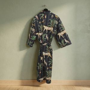 Robe Kimono Brodé et Imprimé à Manches Longues en Velours 100% Coton avec Cordon de Serrage pour Femme Adulte – Tenue de Mode Festive - Product Image 5