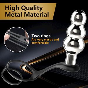 Vibrador Anal 3 en 1 de Metal con Bolas Vibratorias, 2 Anillos para Pene, 10 Vibraciones, Recargable, Impermeable, Juguetes Sexuales Anales para Hombres y Parejas - Product Image 5