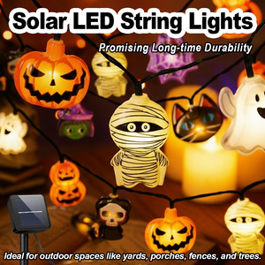 Guirlandes solaires LED d'Halloween étanches pour extérieur, décorations féériques pour fêtes, maison, jardin, cour, fenêtre, motifs citrouille et fantôme - Product Image 3