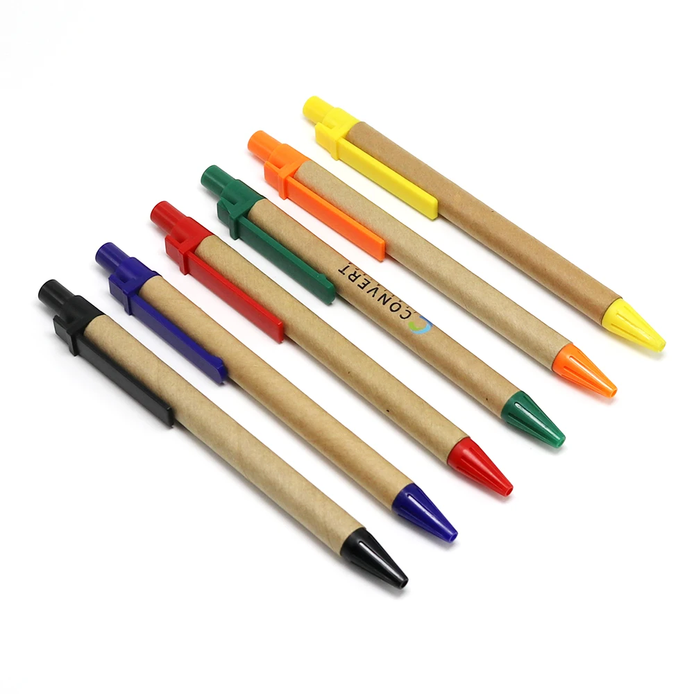 New Arrival Promotion Eco Paper Roll Out Multi Colour Ballpen Ballpoint Pen With Plastic Clip