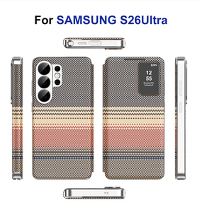 Funda de Cuero Inteligente con Textura de Fibra de Carbono y Ranura para Tarjetas, Funda para Teléfono con Respuesta sin Abrir la Tapa para <span class=keywords><strong>Samsung</strong></span> S26 Ultra S25 Ultra A17 A57 - Product Image 1