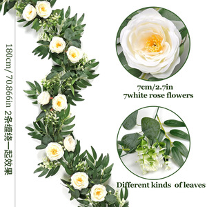 <b>Artificial</b> Eucalyptus Vine With <b>White</b> <b>Roses</b> 1.8m Wall Hanging For Wedding Outdoor Decor - Product Image 5
