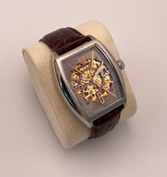 Montre mécanique attrayante à la mode pour hommes cadran squelette boîtier analogique en acier inoxydable bracelet en cuir véritable 50m étanche