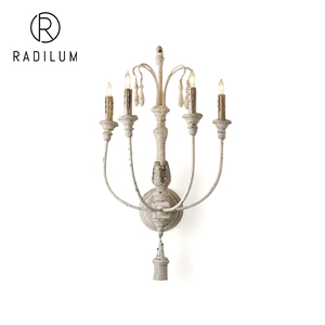 Lustre mural français en bois et fer, style shabby chic, pour villa de luxe, décoration de salon, lampe de chevet antique rétro, transfrontalier, 4 têtes - Product Image 1