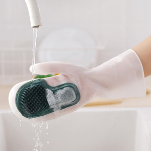 PVC Dishwashing <b>Gloves</b> With Cleaning Brush 31cm Waterproof Kitchen Use - Product Image 2
