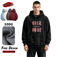 TaiDe OEM ODM 480GSM lavage à l'acide en détresse polaire DTG sweat à capuche imprimé surdimensionné goutte épaule Vintage Streetwear hommes en gros