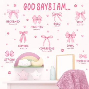 Decoración novedosa para fiestas en el dormitorio de las niñas, papel tapiz impermeable de PVC de 37 pulgadas con diseño de lazos preppy, calcomanías de pared con lazos rosas - Product Image 2