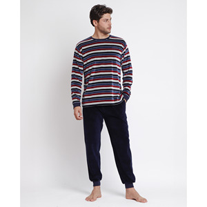 ADMAS MAGNIFIC Pijama de rayas de terciopelo para hombre con mangas largas Ropa de dormir cómoda - Product Image 1