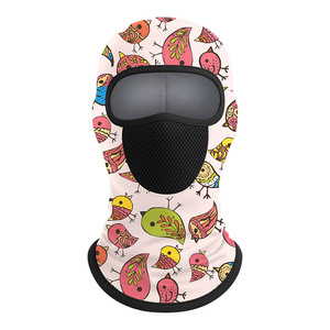 Kids Windproof Face Mask With Mesh Eye Cover Cycling Warm Headband Bird Print Fleece Lined Hood - Product Image 1