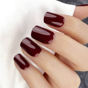 <span class=keywords><strong>Faux</strong></span> <span class=keywords><strong>ongles</strong></span> <span class=keywords><strong>bordeaux</strong></span> foncé (rouge cerise) brillants, couleur unie, à presser, 24 pièces, courts, carrés, réutilisables - Product Image 5