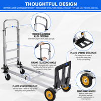 Chariot à main pliable convertible 2 en 1 en aluminium, capacité de 150 kg, chariot à plateforme léger pour entrepôt, carretilla convertible en aluminium