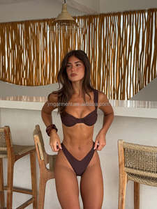 Custom logo <strong>Swimsuit</strong> Manufacturers Solid Color Underwire Modest Swimwear High Cut Sexy Bikini for Women - Product Image 1