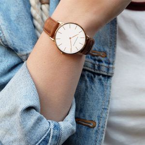 Montre-bracelet pour homme Hannah Martin 3690, élégante, marron, bracelet en cuir PU, étanche, affichage analogique, simple, pour affaires - Product Image 4