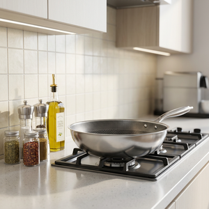 <span class=keywords><strong>Wok</strong></span> chinois antiadhésif en acier inoxydable triple couche pour cuisine économe en énergie, vente en gros - Product Image 1