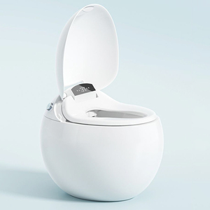 WC intelligent monobloc moderne de haute qualité en céramique, avec bidet intégré, à sortie horizontale et design œuf rond - Product Image 4