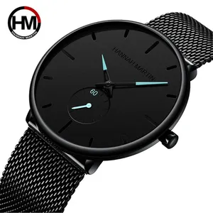 Hot Fashion Simple Design Hannah Martin 1024 Waterproof Mesh Small Dial Men Watches Top Brand luxury Quartz Watch Men relojes