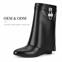 Bottes souples en cuir noir pour femme, personnalisées OEM, de luxe discret, avec fermoir métallique, à talon bas, de créateur, pour l'automne et l'hiver, chaussures de ville