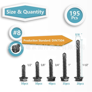 410 Stainless Steel Hex Washer Head Self Tapping Screw Assortment 195pcs Imperial Inch Metal Fasteners Grade A - Product Image 2
