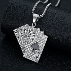 yunnique Stainless Steel Gold Plated Rhinestone <b>Playing</b> <b>Card</b> Straight Flush Pendant Necklace Unisex Party Jewelry - Product Image 2