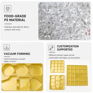 Plateau carré en <span class=keywords><strong>PS</strong></span> doré thermoformé à 15 alvéoles pour chocolats, truffes, bonbons, emballage OEM - Product Image 3
