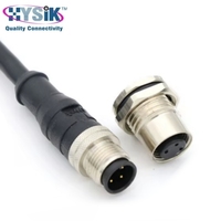 Kit de Cable Moldeado Recto Macho de 3 Polos M12 y Receptáculo Hembra para Montaje en Panel, Codificación A, 2m para Conexión a Través de Pared