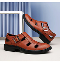 Sandales d'été pour hommes en cuir véritable à bout fermé, avec boucle métallique réglable, style romain rétro, pour le bureau et la marche quotidienne
