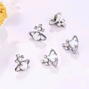 Orecchini a perno in lega di titanio F136 a forma di Saturno, anello per labbro in titanio G23 con orbita planetaria, orecchini a perno con opale australiano, gioielli per <span class=keywords><strong>piercing</strong></span> - Product Image 5