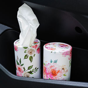 Caja de pañuelos de coche de tubo redondo de tejido de coche de cilindro biodegradable ecológico caja de pañuelos de cilindro de flores de viaje para coche - Product Image 4