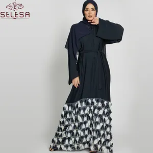 Dubai Abayas Cho Phụ Nữ 2020 Quần Áo Hồi Giáo Giản Dị Băng Kaftan Dress Kích Thước Lớn Hồi Giáo Mở Phía Trước Trong Arab Abaya