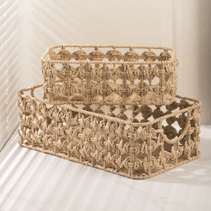 Rattan <b>Storage</b> <b>Basket</b> Rectangle With Handle For Desktop Organization Small Size - Product Image 3