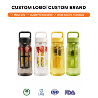 Bouteille de café froid transparente avec infuseur à mailles fines de 300 points, couvercle à large ouverture avec poignée et logo personnalisé pour usage extérieur