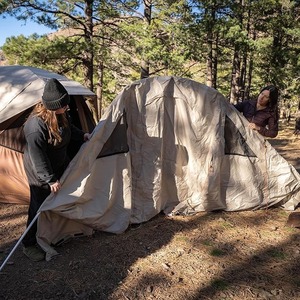 Tente familiale 3 saisons beige OEM - Tente de <span class=keywords><strong>camping</strong></span> imperméable de style cabane avec grand vestibule pour la randonnée et les voyages en plein air - Product Image 6
